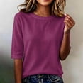 thumbnail image 2 of Linen Texture Blouse for Women, Crew Neck Half Sleeve Loose Tunic - Lightweight Breathable Summer Casual Top Dark Purple M, 2 of 7