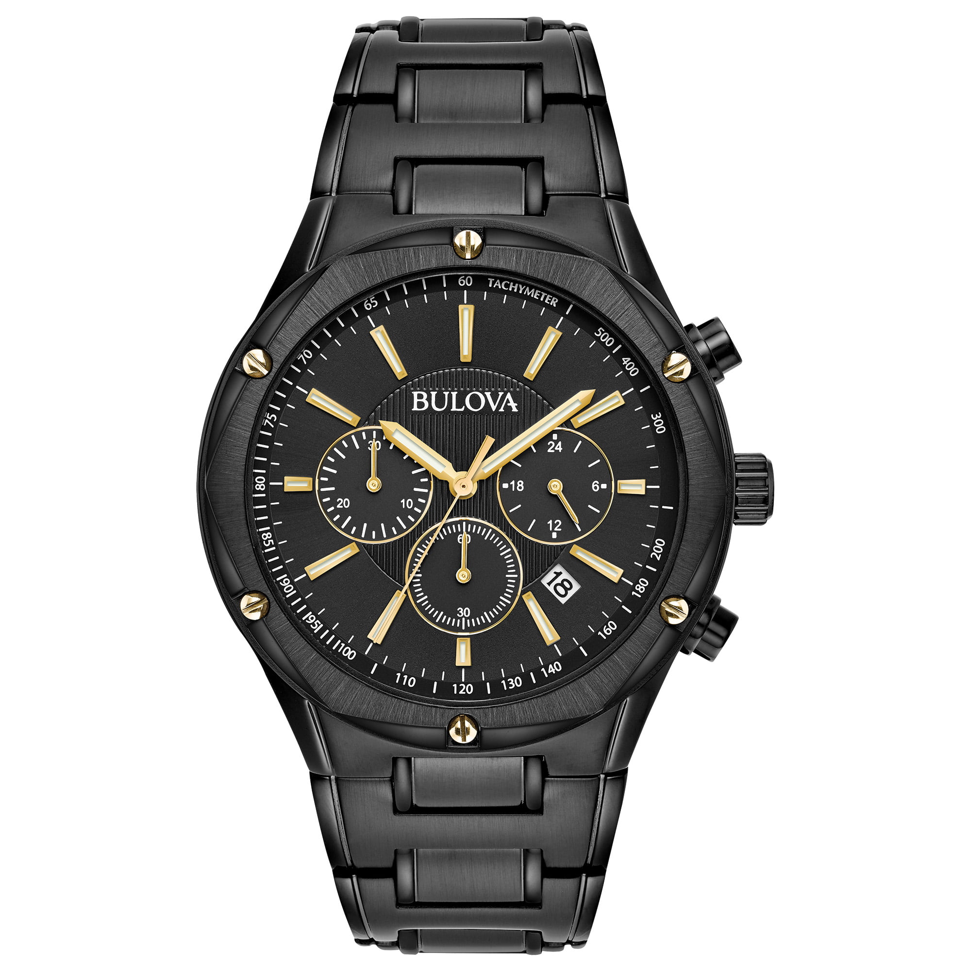 Bulova - Bulova Men's Stainless Steel Chronograph Black and Gold Tone Men's Watch Stainless Steel