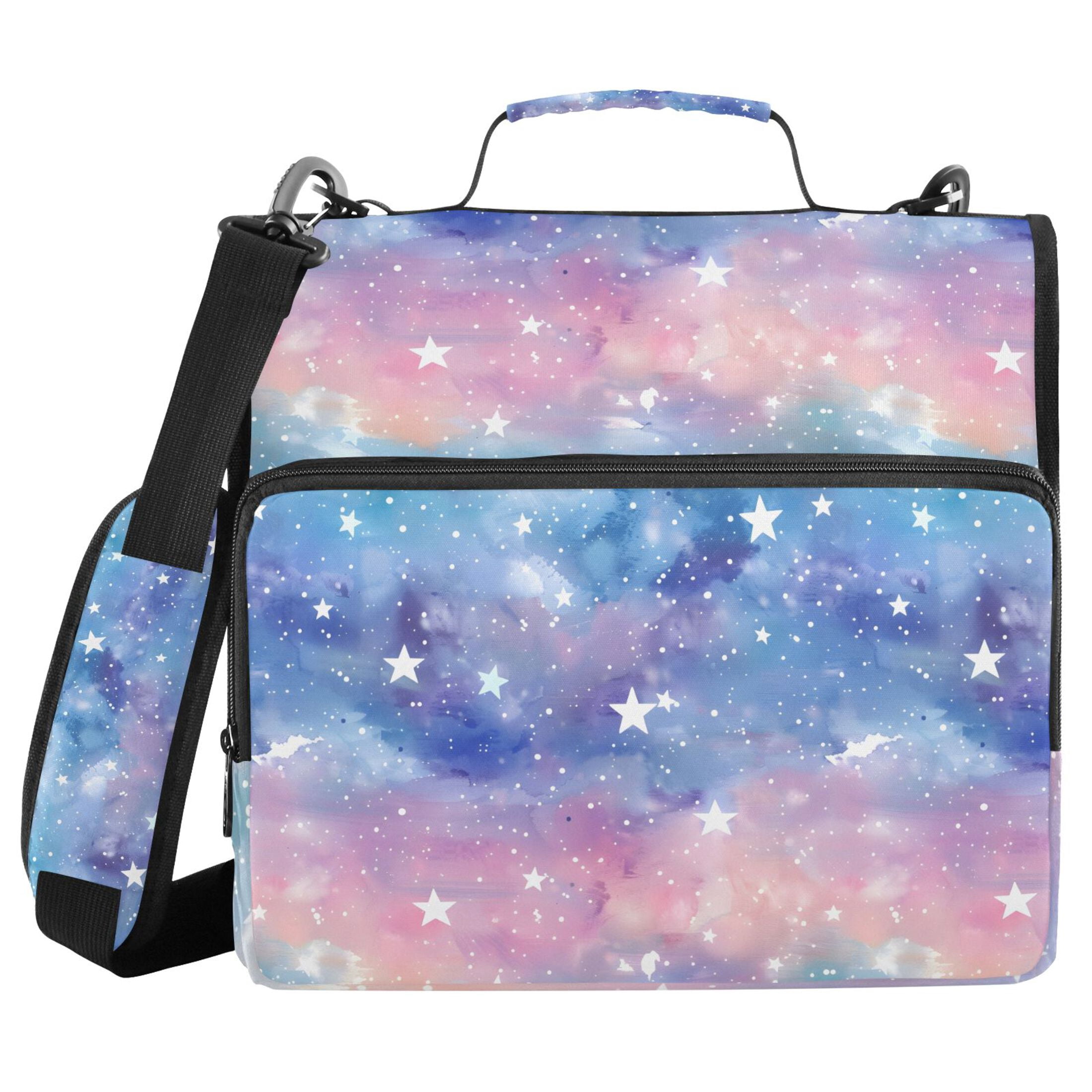 Zipper Binder Blur Blue Purple Stars 1.5 Inch Binder Folder Bag with Shoulder Strap and Handle