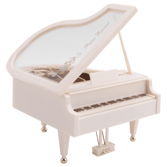 Piano Music Box, White Clockwork Mechanical Musical Boxes, Classical Box for Girls Birthday Gift or Desktop Decor