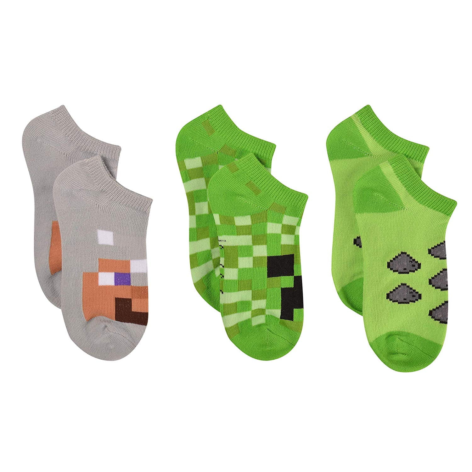 Minecraft Youth Boys No Show Socks Sz 3-9 Large 5 Pair Multi Color 