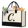thumbnail image 1 of shenee Bolsa de lona con inicial, bolsa de yute de playa personalizada, regalo para mujeres, vacaciones, amigos, regalo de cumpleaños, boda, Año Nuevo, 1 of 5