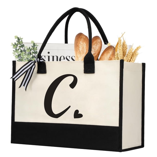 shenee Bolsa de lona con inicial, bolsa de yute de playa personalizada, regalo para mujeres, vacaciones, amigos, regalo de cumpleaños, boda, Año Nuevo