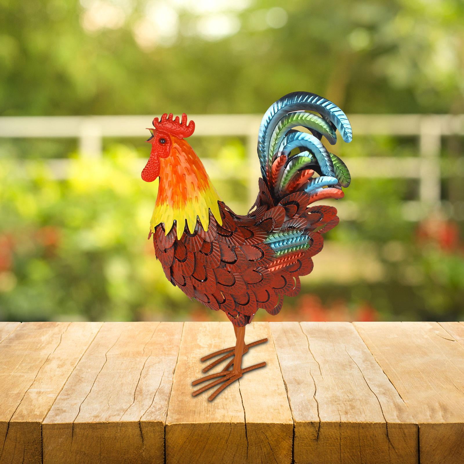 kowaku Animal Figurine Chicken Yard Art Sculpture Home Outdoor Figure Garden Statue Lawn Ornament for Fence Flowerbed Porch Red