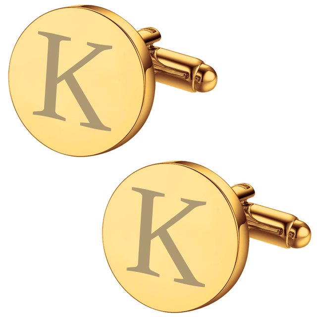 BodyJ4You 2PC Cufflinks Engraved Personalized Initials Letter K Formal Button Shirt Gift Box Set