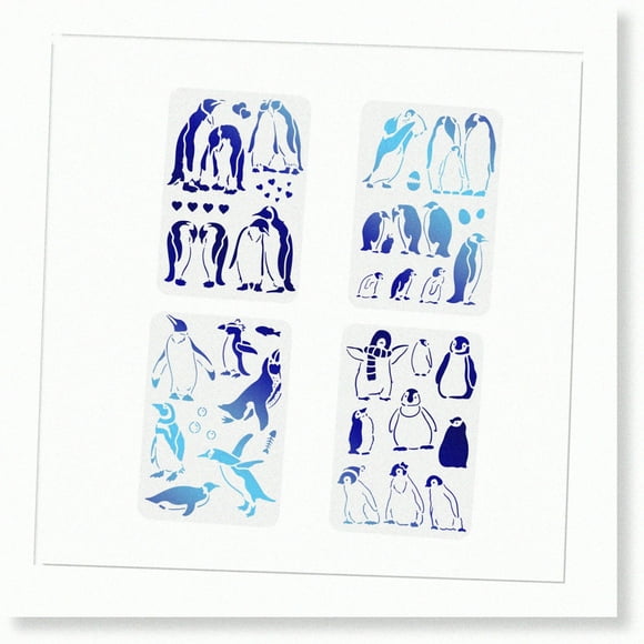 4Pcs Penguin Stencil Set - 11.7x8.3 inch Antarctic Penguins - Plastic Animal Pattern Drawing Painting Stencil - DIY Reusable for Wood, Canvas, Paper - Eco-Friendly Craft Supplies