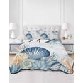 thumbnail image 2 of Quilts Twin Size Bedding Set, Navy Blue Shell Coastal Lightweight Quilted Comforter, Starfish Coral Summer Beach Nautical Soft Bedspread Coverlet with Pillow Covers for All Season, 68" x 86", 2 of 7