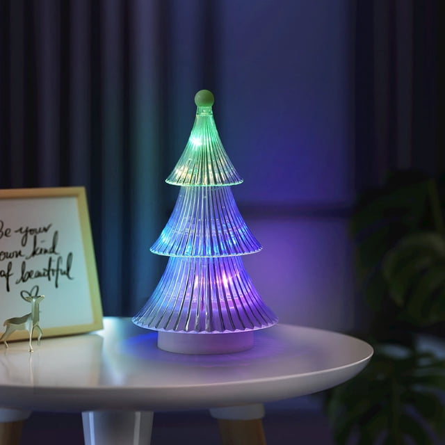 Luz de Noche de Árbol de Navidad de Tres Capas, Luz de Noche de Pagoda de Cristal de Diamante, Luz de Ambiente para Dormitorio, Luz de Decoración Navideña