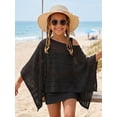thumbnail image 4 of Landzoo Girls T Shirt Solid Color Loose Batwing Long Sleeve Boat Neck Shirt Summer Open Crochet Knit Cozy Soft Toddler Kids Girls Tees Size 9-10 Years Black, 4 of 8
