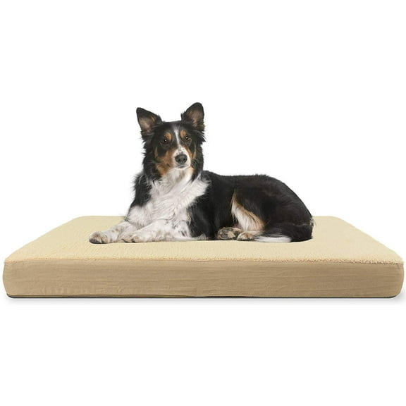ComfyPaws - Rectangular Orthopedic Memory Foam Dog Bed - Includes Waterproof Inner Protector & Removable Cover - Brown - Large