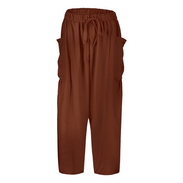 Pantalones anchos plisados con cintura elástica para mujer - Pantalones informales de color liso, poliéster, S-XXL
