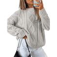 thumbnail image 3 of Chandails à Col Rond en Tricot Torsadé Surdimensionnés pour Femmes Gris P, 3 of 7