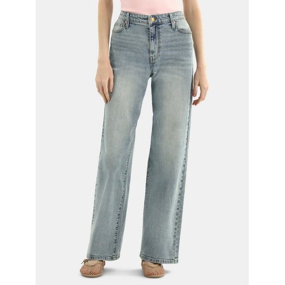 No Boundaries High Rise Baggy Wide Leg Jeans, 32" Inseam, Women's and Women's Plus XXS-4X