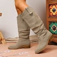 thumbnail image 7 of Women's Casual Slouchy Pointed Toe Knee High Boots, Adjustable Buckle Strap, Comfortable Block Heel, Vintage Style, Everyday Outdoor Indoor Wear Khaki E, 7 of 7