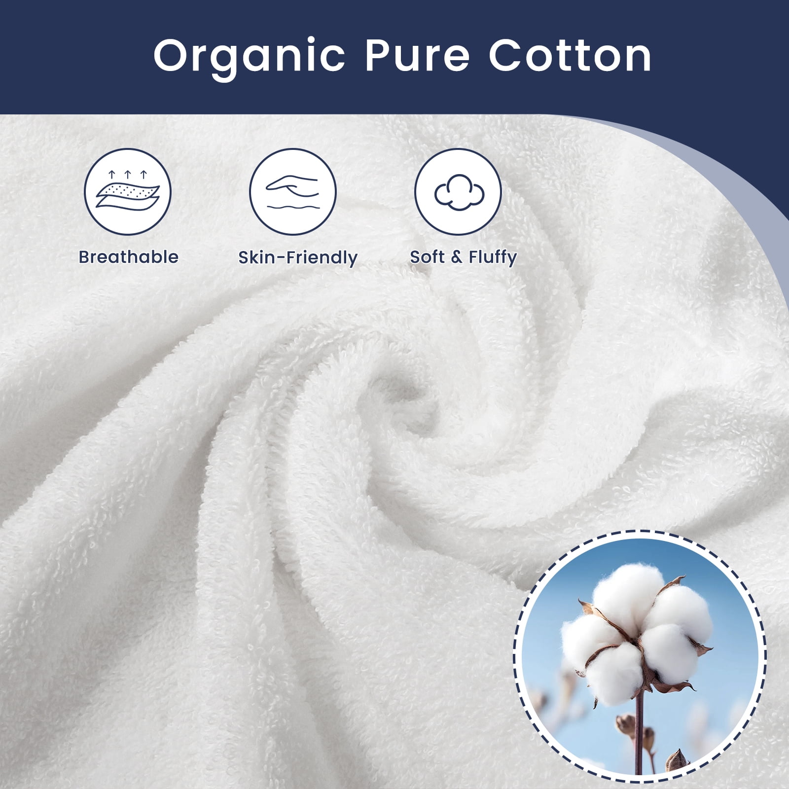 SEMAXE 18-Piece Luxury Cotton Bath Towel Set: 6 Bath Sheets (28x55in) + 6 Hand Towels (16x28in) + 6 Washcloths (13x13in) | Ultra Plush & Quick-Dry | Family Value Pack for Bathroom Essentials, White
