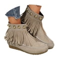 thumbnail image 3 of Bottines pour Femmes Mode Talon Compensé pour Femmes Bottines et à Franges Fermeture Éclair Bottines Courtes Lacées pour Femmes1 Plates pour Femmes Bout Rond Chaussures Plates Femmes avec Talon Grand pour Femmes, 3 of 7