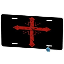 Distressed Red Cross On Black Christian Metal Novelty License Plate
