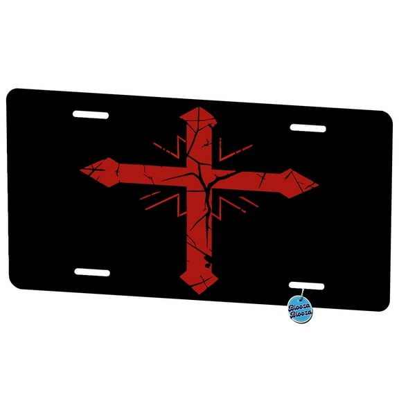 Distressed Red Cross On Black Christian Metal Novelty License Plate