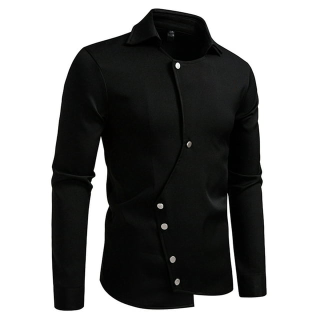 Blusa y camisa de manga larga con cuello vuelto para hombre, informal, a la moda, con botones sólidos, de poliéster, de manga larga y cuello vuelto.