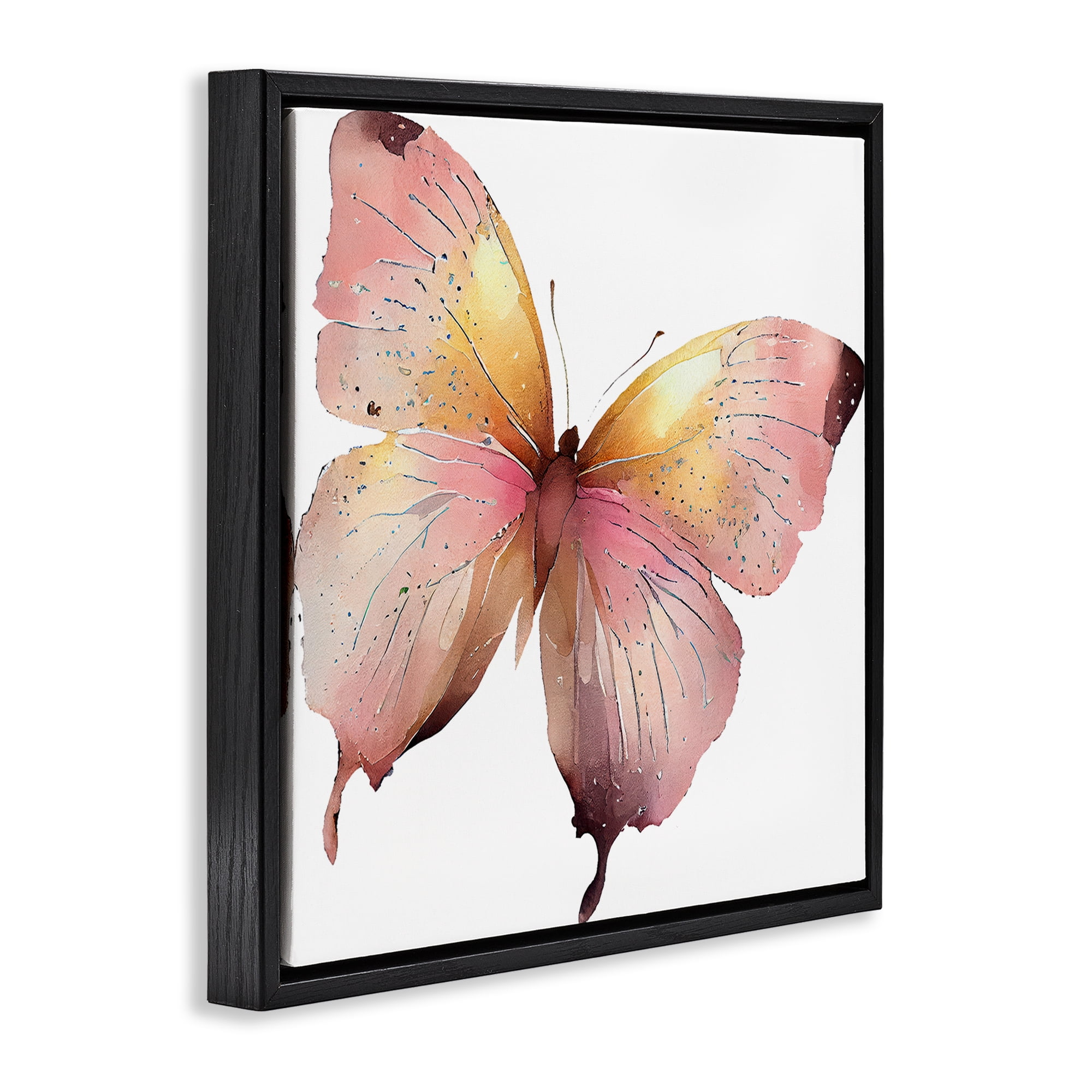 Stupell Industries Chic Pink Butterfly Animals Painting Black Floater Framed Canvas Art Print Wall Art, 18 x 18
