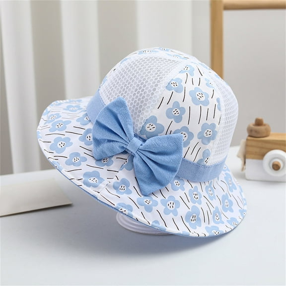Tao Toddlers Boys Girls Sun Hat Mesh Breathable Bucket Hat Fashion Heart Print Bowknot Sunscreen Hat Beach Bucket HatBlueFree Size