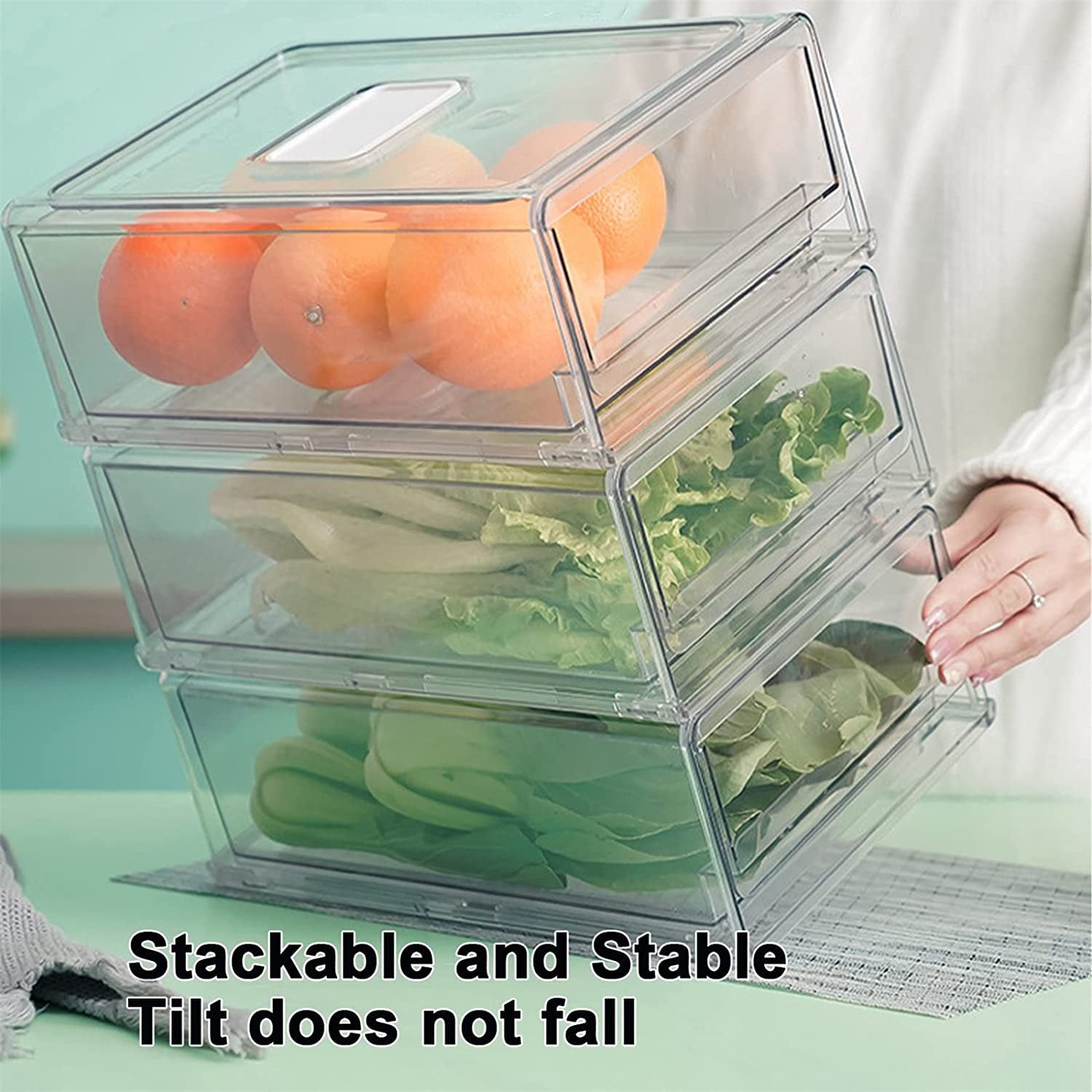 Pantry Organizers and Storage Bins, Refrigerator Organizer, Plastic Stackable Storage Bins with Drawers, Pull-Out Cabinet Containers for Fridge Kitchen Office (2 PACK, Extra Large & Medium)