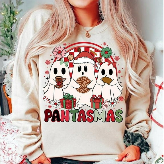 Pantasmas de Navidad Sweatshirt, Spanish Christmas Ghost Shirt with Mexican Conchas, Feliz Navidad SWEAT Sweatshirt, Cute Holiday Regalo en Español BO120721