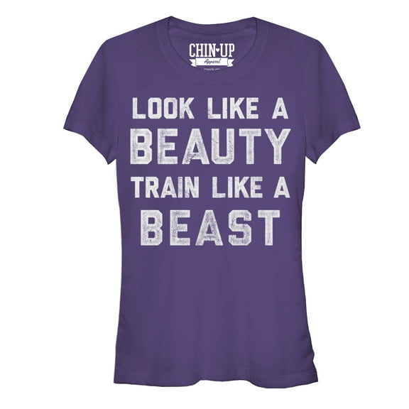 Junior's CHIN UP Train Like a Beast  Graphic Tee Purple Medium