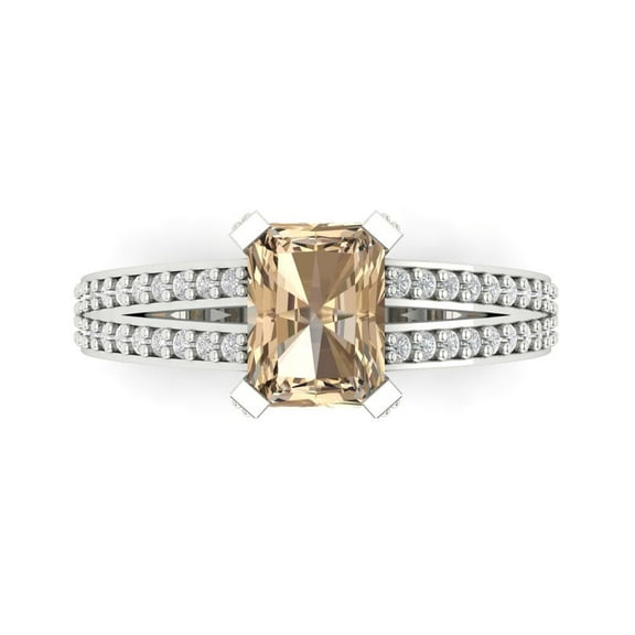 2.35 ctw Solitaire with Zirconia Diamond Accents Anniversary Ring for Women | Emerald Cut Yellow Moissanite | Hyperallergenic Solid 14K White Gold