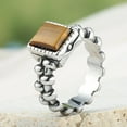 thumbnail image 2 of PAURO Men's Stainless Steel Retro Square Agate Rings Punk Biker Thumb Ring Silver Brown Size 8, 2 of 3