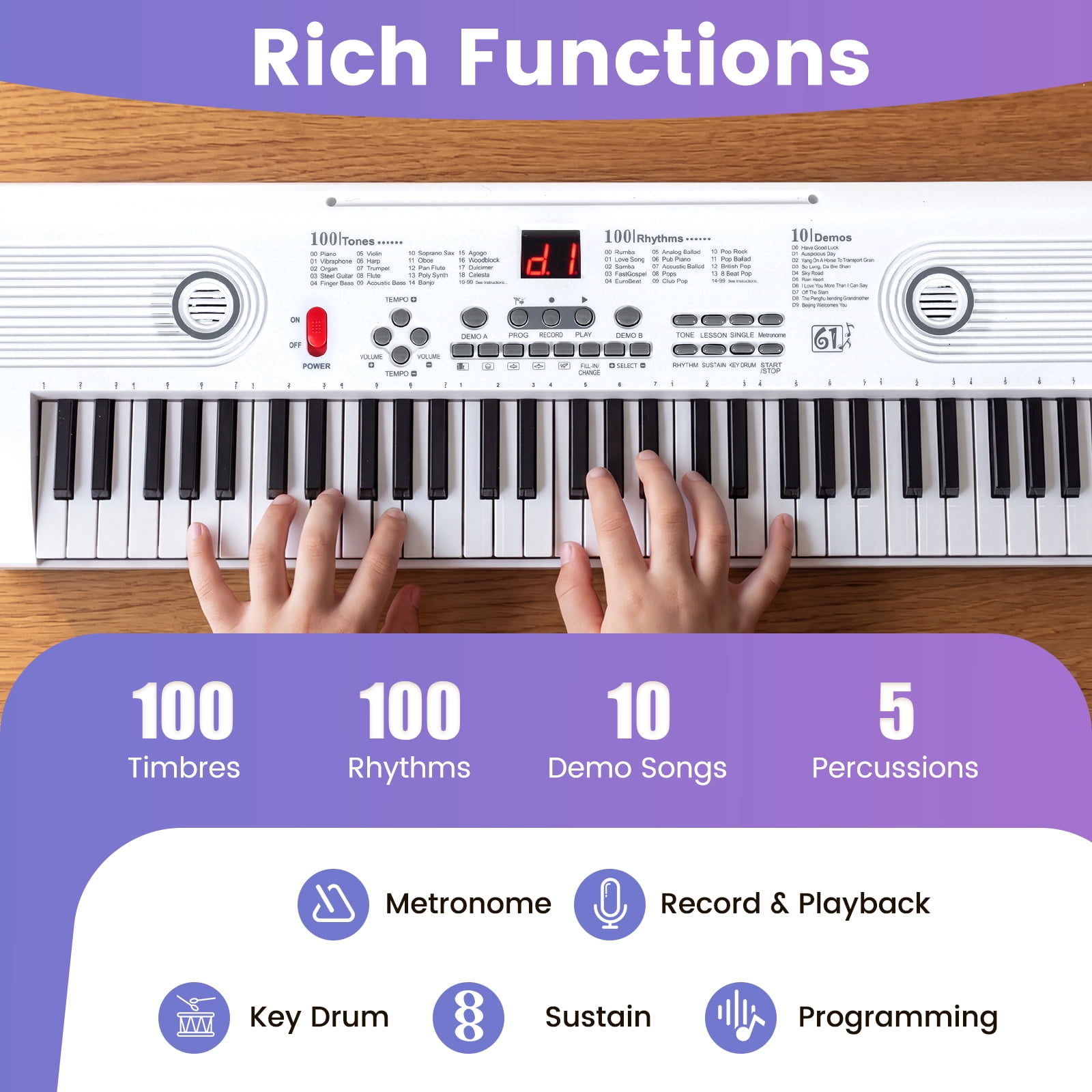 Costway 61Key Keyboard Piano for Beginners,Electric Portable Digital Piano with Music Stand White