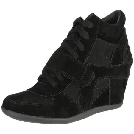 Image of Breckelle s METRO-01W Women s Round Toe Lace Up Wedge Sneakers Black 6.5