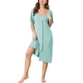 thumbnail image 2 of INSPIRE CHIC Women's Nightgown Button Down Soft Modal Short Sleeve Pajama Sleepshirts M Light Green, 2 of 6
