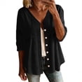 thumbnail image 3 of UVEASISHA Lightweight Cardigans for Women Vacation Cotton Linen 3/4 Sleeve Open Front Button Down Cardigan Breathable Beach Summer Kimonos Black S, 3 of 8