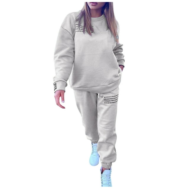 Ensemble de Survêtement Décontracté pour Femmes Coupe Ample Col Rond Haut Imprimé avec Pantalon Assorti Tenue Confortable Deux Pièces pour Femmes