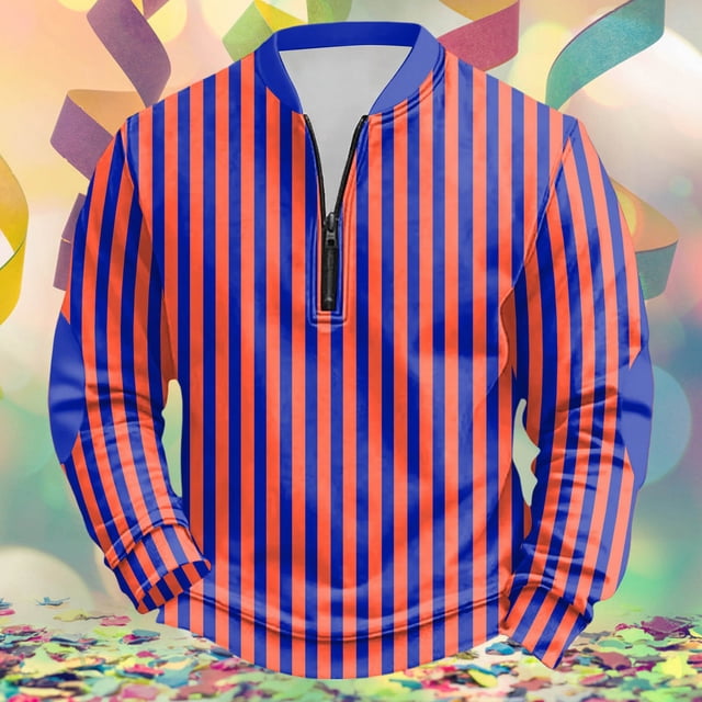 Chandail Sans Capuche pour Hommes pour Usage Quotidien Décontracté Mode Urbaine Carnaval Rayé Demi-Fermeture à Glissière Manches Longues Col Rond