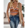 thumbnail image 6 of Knitted Camisoles for Women Summer Halter V Neck Striped Casual Sleeveless Beach Vacation Crop Tank Tops Orange Color XL, 6 of 7