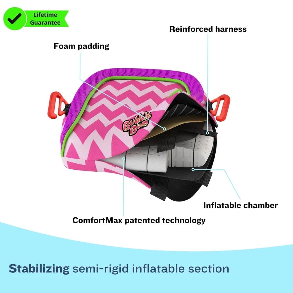 BubbleBum Booster Seats Inflatable Booster Car Seats for Kids Aged 4 to 11 Years, Pink Style