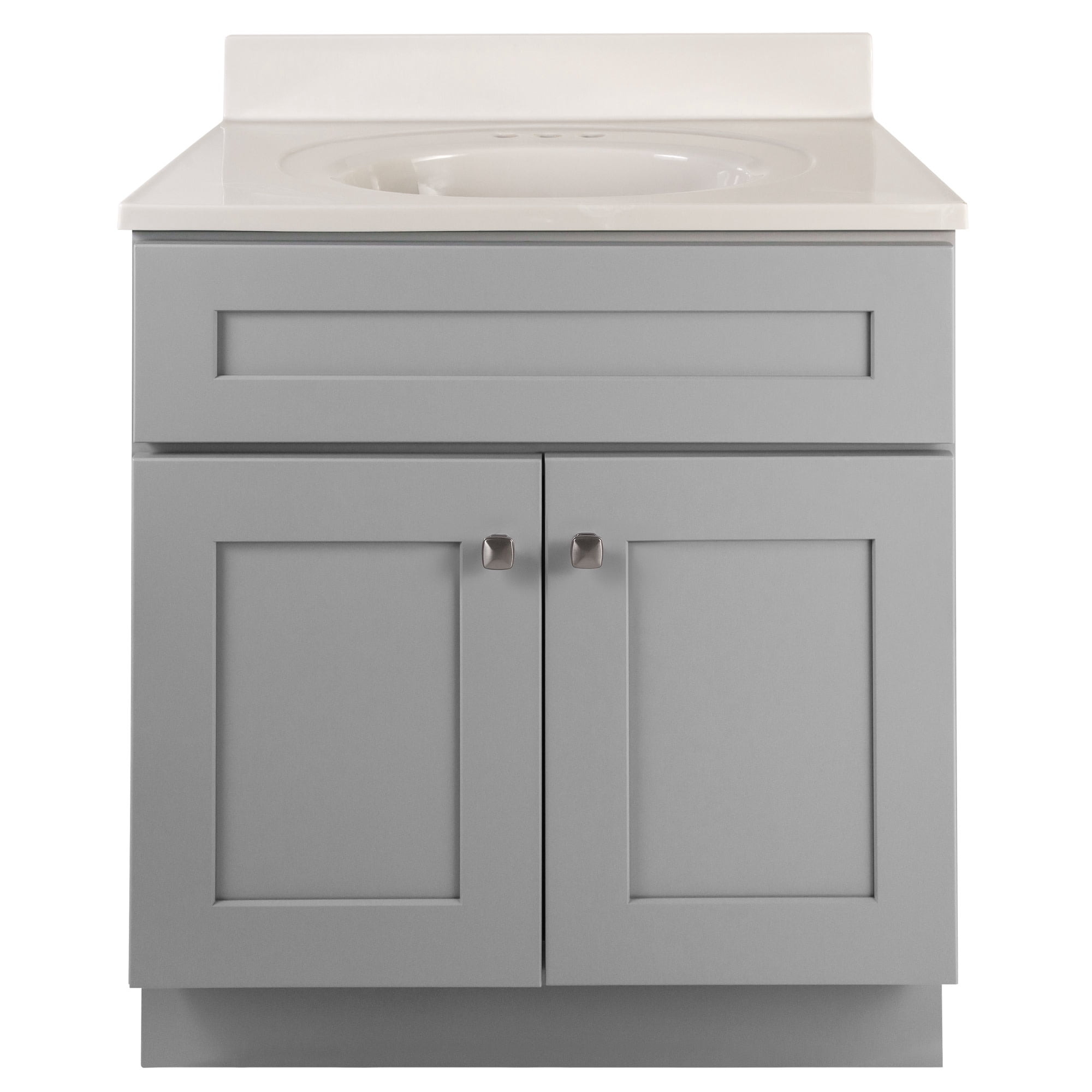 Design House 597682 Brookings Shaker 2-Door Bathroom Vanity with Cultured Marble 4 inch Centerset White on White Top, Unassembled, 31x22, Gray