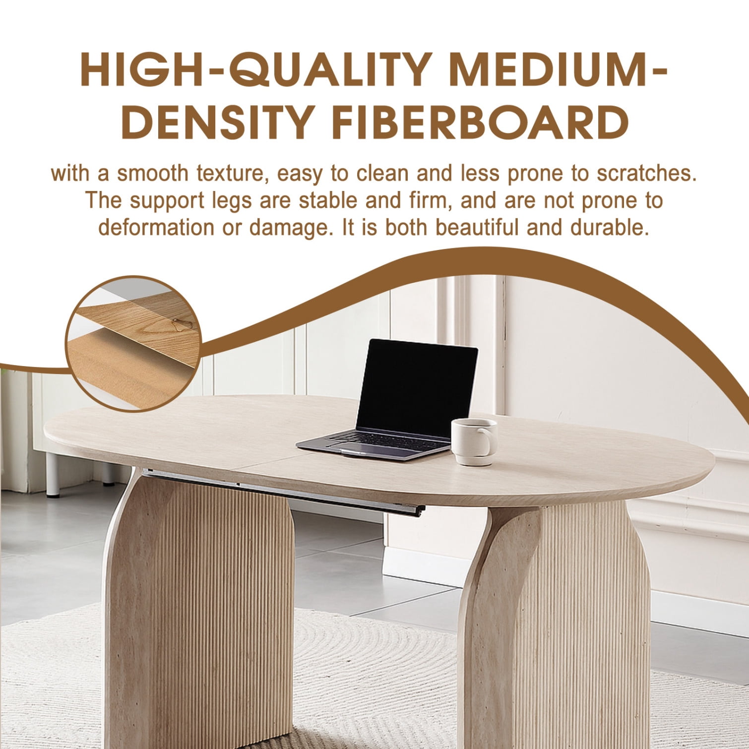 59"-90" Extendable Dining Table for 4-8 People, Modern Oval Kitchen Table with Dual Pillar Design, Space Saving Extendable Meeting Table for Small Spaces, Natural