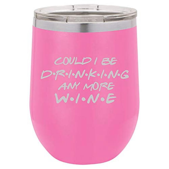 12 oz Double Wall Vacuum Insulated Stainless Steel Stemless Wine Tumbler Glass Coffee Travel Mug With Lid Could I Be Drinking Any More Wine Funny Friend Gift (Hot Pink)