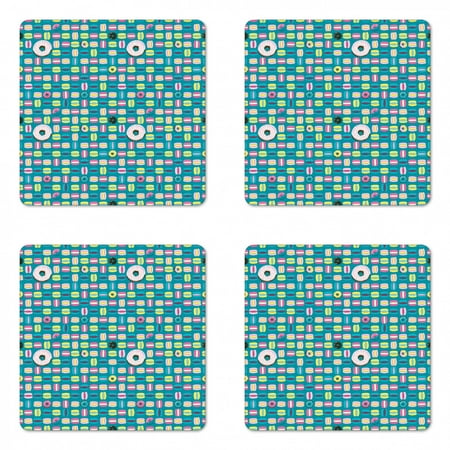 

Dessert Coaster Set of 4 Continuing Print of Colorful Donuts with Sprinkles Tasty Comfort Food Square Hardboard Gloss Coasters Standard Size Teal and Multicolor by Ambesonne