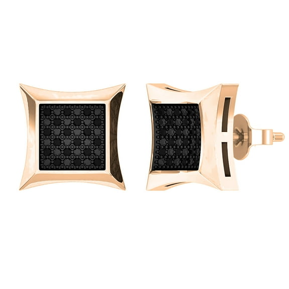 Dazzlingrock Collection 0.15 CT Round Black Diamond Mens Hip Hop Stud Earrings, 14K Rose Gold