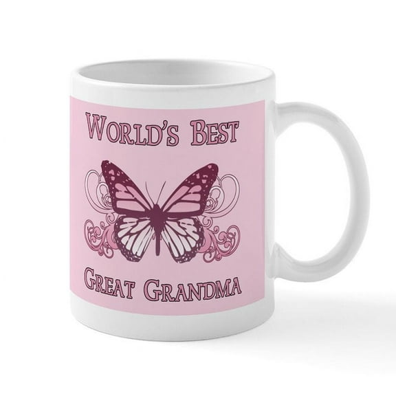 CafePress - World's Best Great Grandma (Butterfly) Mug - 11 oz Ceramic Mug - Novelty Coffee Tea Cup