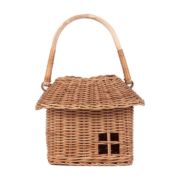 House-Shaped Wicker Basket with Lid,Handwoven Rattan Storage Basket for Home Decor,Kids Picnic,Organizer|Decorative Brown Woven Gift Box,Versatile for Toys,Wall Hanging(S)