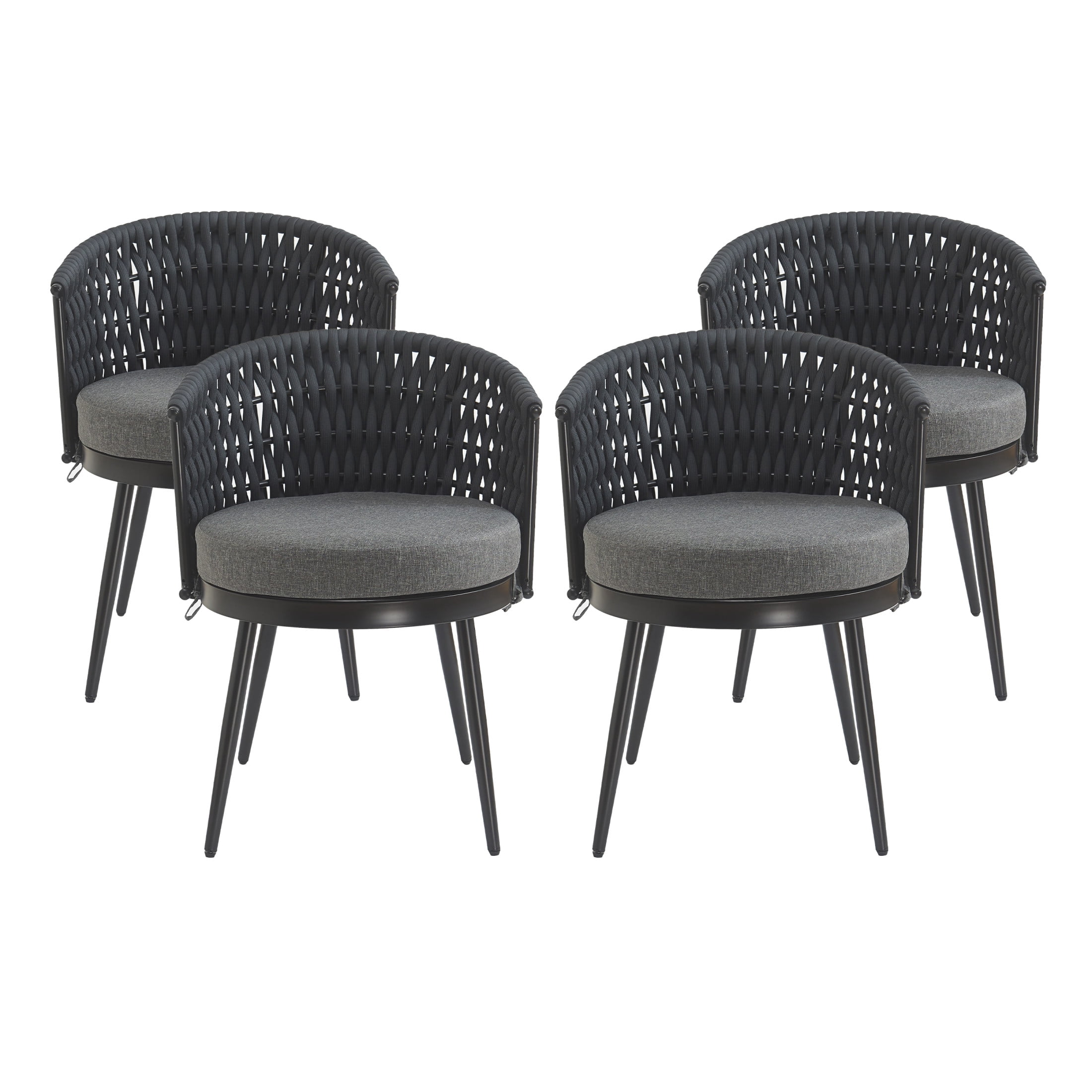 Christopher Knight Home Outdoor Patio Dining Chairs with Metal Frame, Rope Back and Dark Gray Cushions, Set of 4
