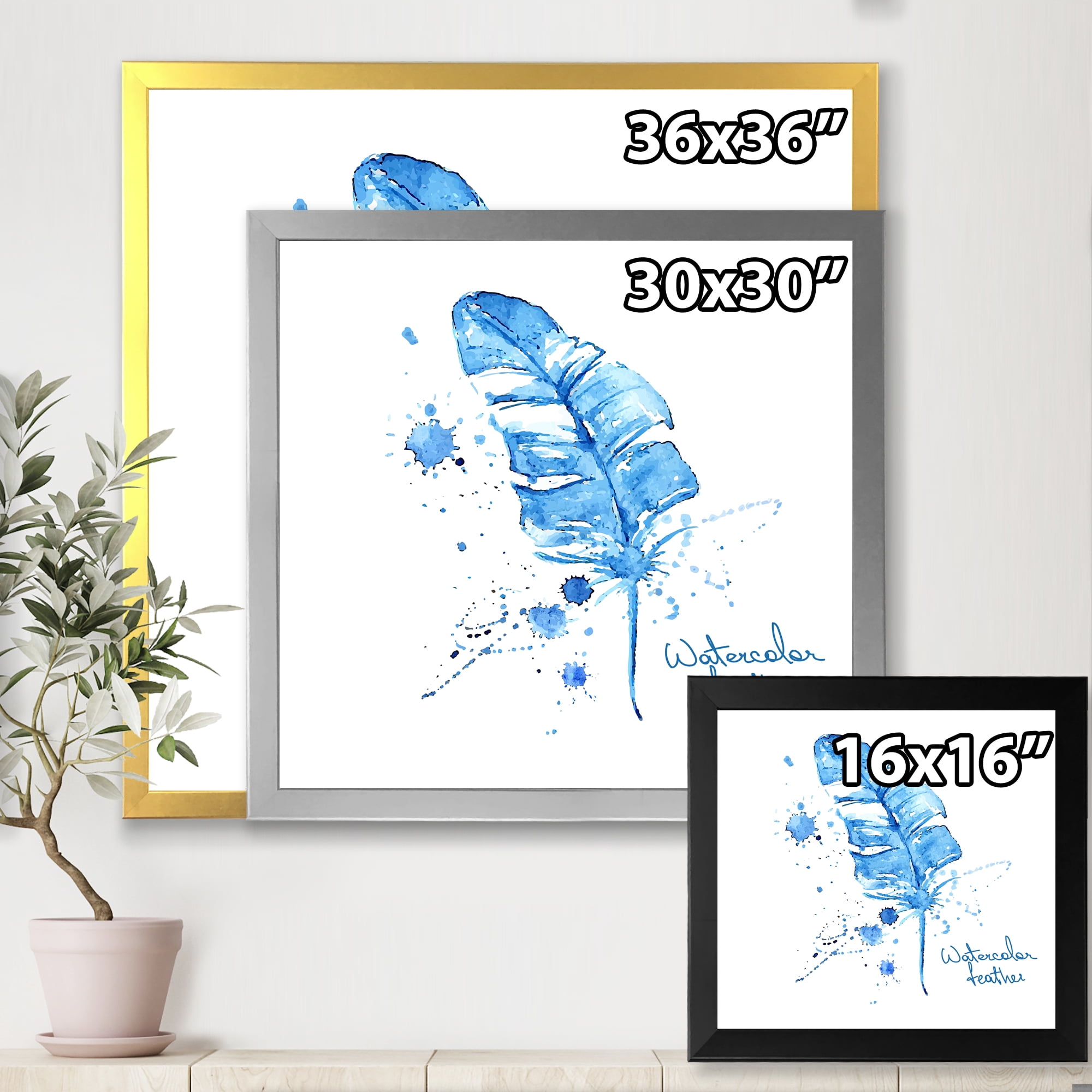 Designart 'Ethnic Blue Feather On White' Bohemian & Eclectic Framed Art Print