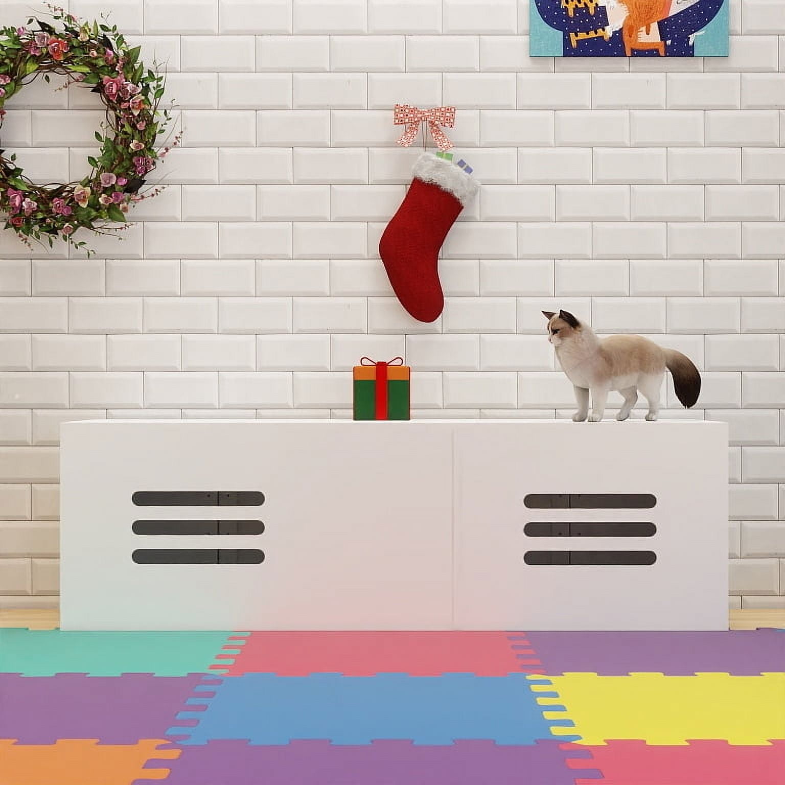 resenkos 59" Modern Cat Litter Box Enclosure for 2 Cats, Hidden Litter Box Cabinet Furniture with Double Room, Indoor Cat House, for Hallway, Bedroom, White