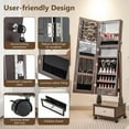 thumbnail image 5 of Giantex Standing Jewelry Armoire, Lockable Jewelry Organizer w/Full-Length Mirror, Vanity Mirror & 3-Color LED Lights, Mobile Jewelry Cabinet, Brown, 5 of 9