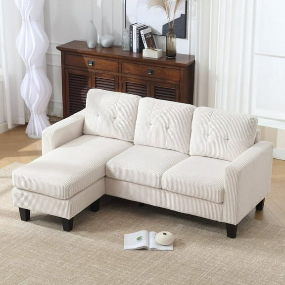 CJC Velvet Sectional Couch with L Shaped Sofa&Ottoman for Small Apartment